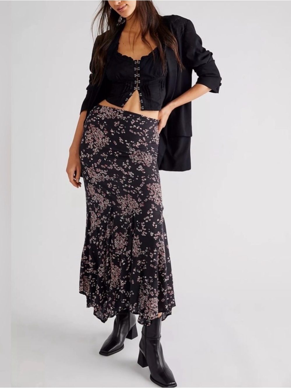 Free People | New Backseat Glamour handkerchief maxi skirt Womens size 4 floral